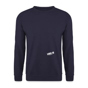 Level 18 erreicht [white] - Unisex Pullover - Navy - Vorne - Alina (178cm) & Michal (187cm)