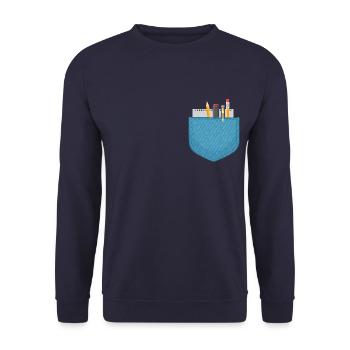 Pocket filled with notebook, pen and pencils - Unisex Sweatshirt - navy - Front - Alina (178cm) & Michal (187cm)