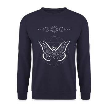Kosmische Motte - Unisex Pullover - Navy - Vorne - Alina (178cm) & Michal (187cm)