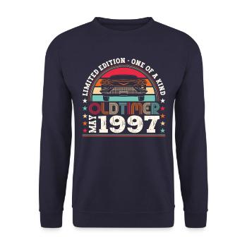 Oldtimer May 1997 Birthday Gift Men Fun - Unisex Sweatshirt - navy - Front - Alina (178cm) & Michal (187cm)