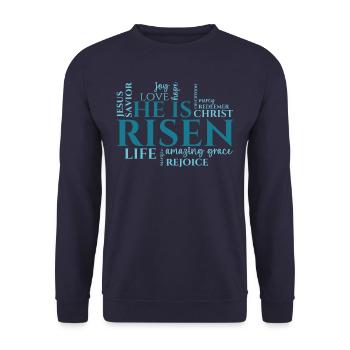 Jesus Christ - He Is Risen - Christian - Unisex Sweatshirt - navy - Front - Alina (178cm) & Michal (187cm)
