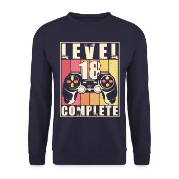 18e anniversaire Niveau 18 Cadeau complet 18 ans - Sweat-shirt Unisexe - marine - Devant - Alina (178cm) & Michal (187cm)