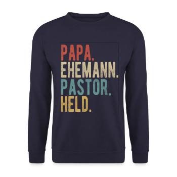 Pastor Papa Ehemann Held - Unisex Pullover - Navy - Vorne - Alina (178cm) & Michal (187cm)