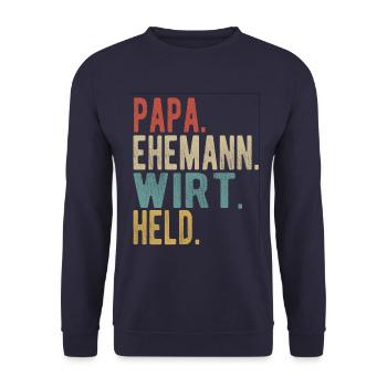Wirt Papa Ehemann Held - Unisex Pullover - Navy - Vorne - Alina (178cm) & Michal (187cm)