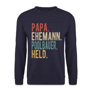 Poolbauer Papa Ehemann Held - Unisex Pullover - Navy - Vorne - Alina (178cm) & Michal (187cm)