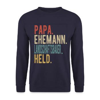 Landschaftsbauer Papa Ehemann Held - Unisex Pullover - Navy - Vorne - Alina (178cm) & Michal (187cm)