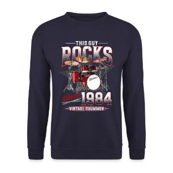 1984 Vintage Drum Drummer Anniversaire - Sweat-shirt Unisexe - marine - Devant - Alina (178cm) & Michal (187cm)