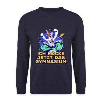 Gymnasiast Schulwechsel zum Gymnasium Schlagzeug - Unisex Pullover - Navy - Vorne - Alina (178cm) & Michal (187cm)