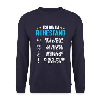 Ruhestand 2022 Lustiger Rentner Spruch Rente 2022 - Unisex Pullover - Navy - Vorne - Alina (178cm) & Michal (187cm)