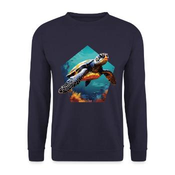 Turtle 3D Optics Sea Turtle in the Sea - Unisex Sweatshirt - navy - Front - Alina (178cm) & Michal (187cm)