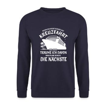 Wenn ich nicht auf Kreuzfahrt bin träume ich davon - Unisex Pullover - Navy - Vorne - Alina (178cm) & Michal (187cm)