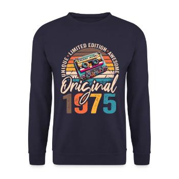 Vintage geboren 1975 Geburtstag Original 1975 - Unisex Pullover - Navy - Vorne - Alina (178cm) & Michal (187cm)