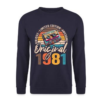 Vintage geboren 1981 Geburtstag Original 1981 - Unisex Pullover - Navy - Vorne - Alina (178cm) & Michal (187cm)