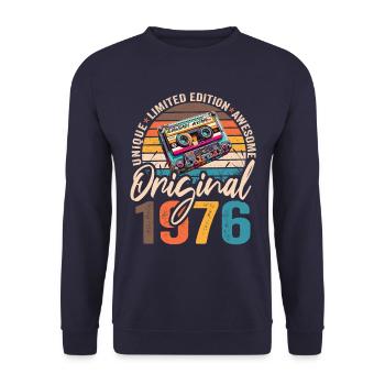 Vintage geboren 1976 Geburtstag Original 1976 - Unisex Pullover - Navy - Vorne - Alina (178cm) & Michal (187cm)