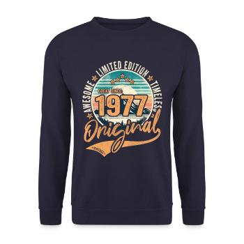 Jahrgang 1977 47.Geburtstag Original 1977 - Unisex Pullover - Navy - Vorne - Alina (178cm) & Michal (187cm)