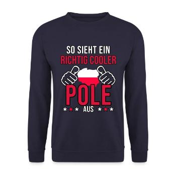 Polen Spruch So sieht ein richtig cooler Pole aus - Unisex Pullover - Navy - Vorne - Alina (178cm) & Michal (187cm)