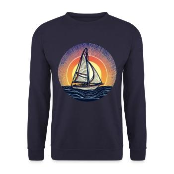 Segelschiff bei Sonnenuntergang - Majestätisches - Unisex Pullover - Navy - Vorne - Alina (178cm) & Michal (187cm)