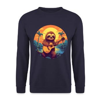 Faultier-Gitarren-Sonnenuntergang - Unisex Pullover - Navy - Vorne - Alina (178cm) & Michal (187cm)