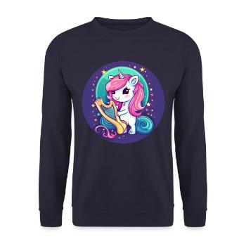 Unicorn playing harp at sunset - Unisex Sweatshirt - navy - Front - Alina (178cm) & Michal (187cm)