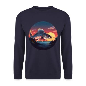 Angler Fisch Forelle Sunset - Unisex Pullover - Navy - Vorne - Alina (178cm) & Michal (187cm)