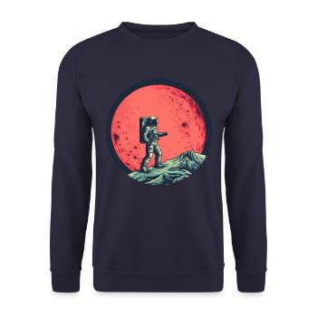 Astronaut on Moon in front of Red Moon - Unisex Sweatshirt - navy - Front - Alina (178cm) & Michal (187cm)