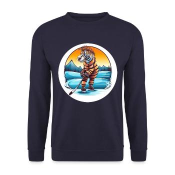 Zebra spielt Eishockey bei Sonnenuntergang - Sport - Unisex Pullover - Navy - Vorne - Alina (178cm) & Michal (187cm)