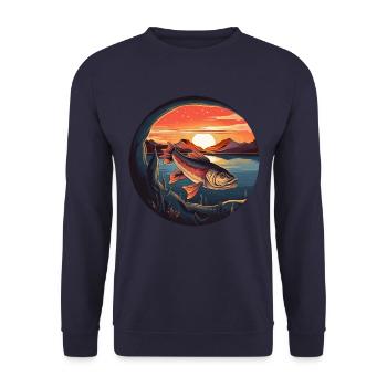 Truite au coucher du soleil - design du paradis des pêcheurs - Sweat-shirt Unisexe - marine - Devant - Alina (178cm) & Michal (187cm)