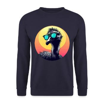 Cool Emu - Vogelstrauß mit Sonnenbrille bei - Unisex Pullover - Navy - Vorne - Alina (178cm) & Michal (187cm)