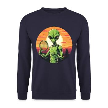 Alien jouant au tennis / badminton au coucher du soleil - Sweat-shirt Unisexe - marine - Devant - Alina (178cm) & Michal (187cm)