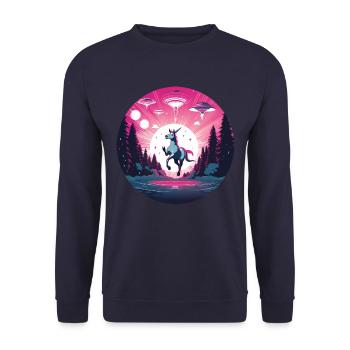 Alien UFO abduction of a unicorn - Unisex Sweatshirt - navy - Front - Alina (178cm) & Michal (187cm)