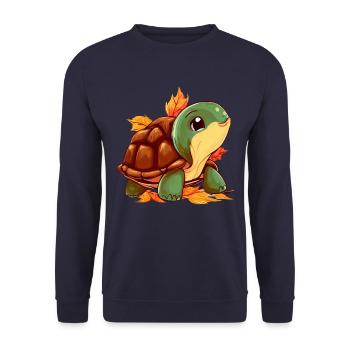 Herbstliche Schildkröte: Spaziergang durch - Unisex Pullover - Navy - Vorne - Alina (178cm) & Michal (187cm)