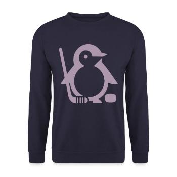 Minimalistischer Pinguin Eishockeyspieler - - Unisex Pullover - Navy - Vorne - Alina (178cm) & Michal (187cm)