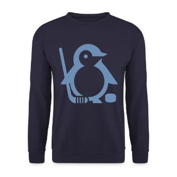 Minimalistischer Pinguin Eishockeyspieler - - Unisex Pullover - Navy - Vorne - Alina (178cm) & Michal (187cm)