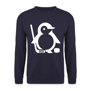 Minimalistischer Pinguin Eishockeyspieler - - Unisex Pullover - Navy - Vorne - Alina (178cm) & Michal (187cm)