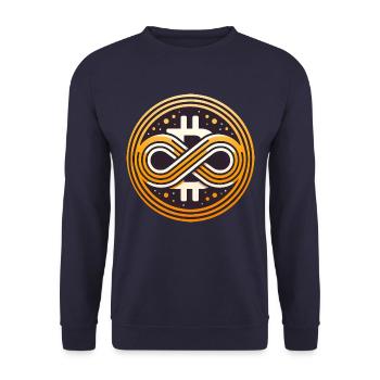 Bitcoin Symbol Unendlicher Wert 21 Millionen - Unisex Pullover - Navy - Vorne - Alina (178cm) & Michal (187cm)