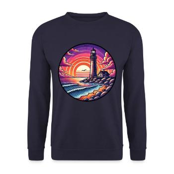 Lighthouse Sunset Ocean Sea - Unisex Sweatshirt - navy - Front - Alina (178cm) & Michal (187cm)