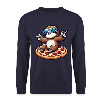 Cool sloth dancing with pizza for pizza lovers - Unisex Sweatshirt - navy - Front - Alina (178cm) & Michal (187cm)