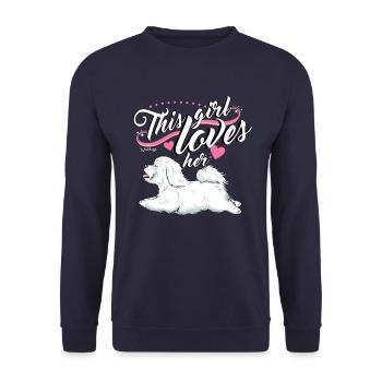 Coton De Tuléar Fille - Sweat-shirt Unisexe - marine - Devant - Alina (178cm) & Michal (187cm)