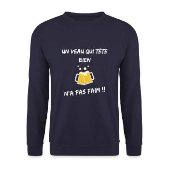 Un veau qui tete bien, citation drole paysan - Sweat-shirt Unisexe - marine - Devant - Alina (178cm) & Michal (187cm)