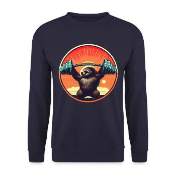 Faultier Hanteln Fitness Sunset - Unisex Pullover - Navy - Vorne - Alina (178cm) & Michal (187cm)