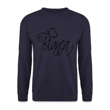 Bianca Name Vorname Mädchen Kalligrafie Dekor - Unisex Pullover - Navy - Vorne - Alina (178cm) & Michal (187cm)