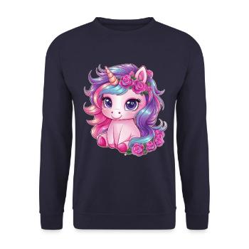 Licorne Kawaii avec des roses - Sweat-shirt Unisexe - marine - Devant - Alina (178cm) & Michal (187cm)