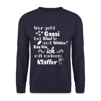Wer geht Gassi bei wind und wetter ... ? - Unisex Pullover - Navy - Vorne - Alina (178cm) & Michal (187cm)