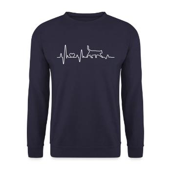 Herzschlag Katze Katzenfreund Liebe Katzen Puls - Unisex Pullover - Navy - Vorne - Alina (178cm) & Michal (187cm)