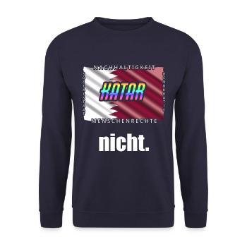 Katar Kritik WM Boykott Spruch - Unisex Pullover - Navy - Vorne - Alina (178cm) & Michal (187cm)