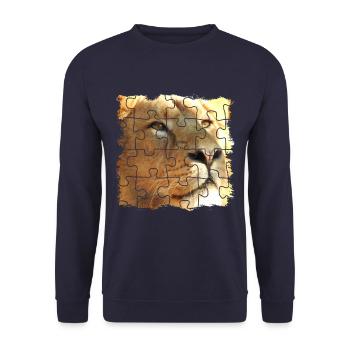 Löwen Puzzle, Symbol für Kraft und Stärke - Unisex Pullover - Navy - Vorne - Alina (178cm) & Michal (187cm)