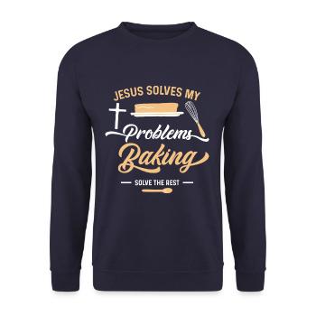 Jésus et la pâtisserie Drôle Christian Baker Chef - Sweat-shirt Unisexe - marine - Devant - Alina (178cm) & Michal (187cm)
