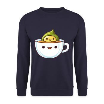 Avocado Badet in Kaffee Frühaufsteher Design - Unisex Pullover - Navy - Vorne - Alina (178cm) & Michal (187cm)