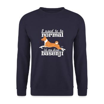 basenjinormal2 - Unisex sweater - marineblå - Foran - Alina (178cm) & Michal (187cm)