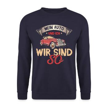 Mein Auto und ich wir sind so - Unisex Pullover - Navy - Vorne - Alina (178cm) & Michal (187cm)